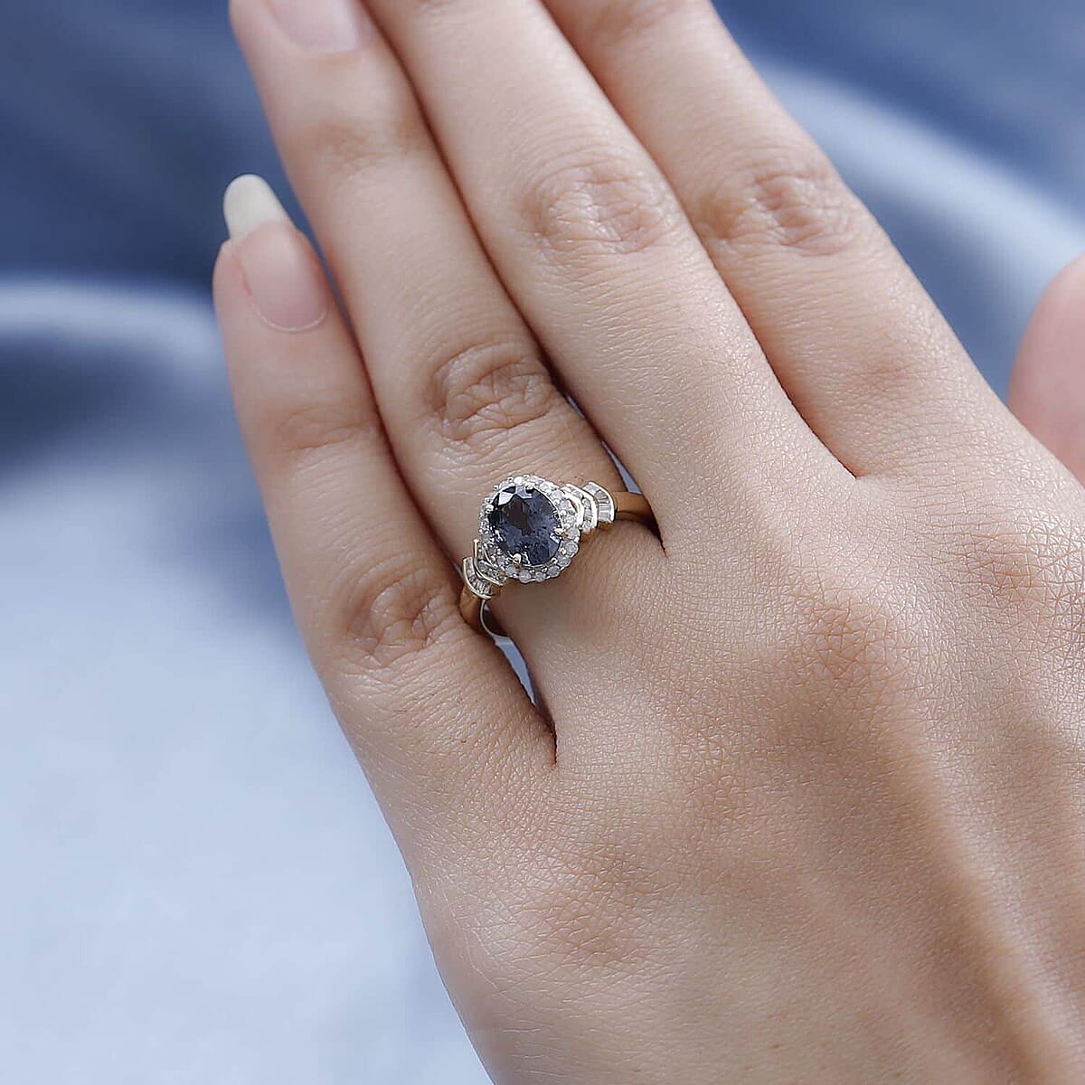 Luxoro 10K Yellow Gold Premium Tanzanian Platinum Spinel and G-H I3 Diamond Halo Ring 1.65 ctw (Del. in 5-7 Days) image number 2