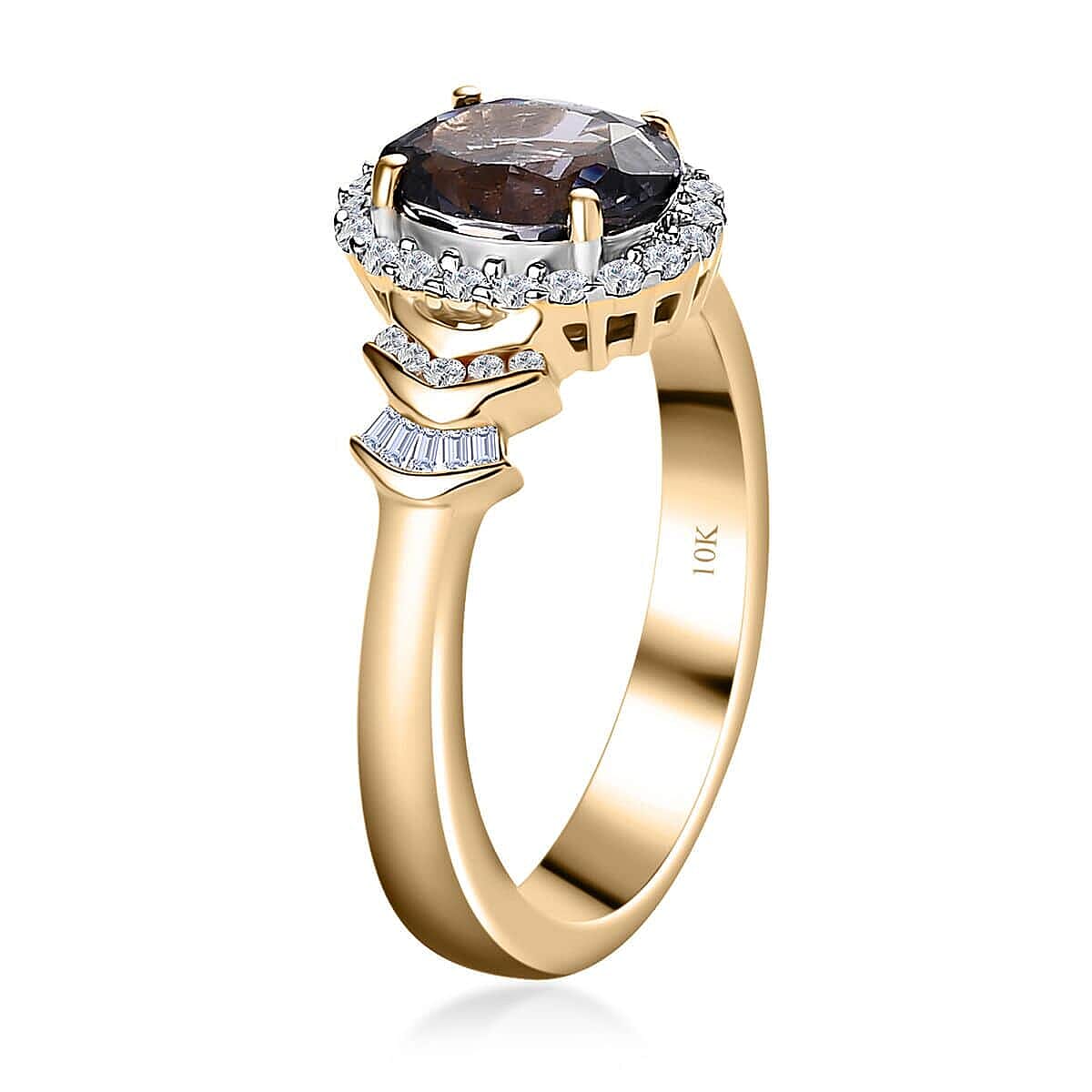 Luxoro 10K Yellow Gold Premium Tanzanian Platinum Spinel and G-H I3 Diamond Halo Ring 1.65 ctw (Del. in 5-7 Days) image number 3