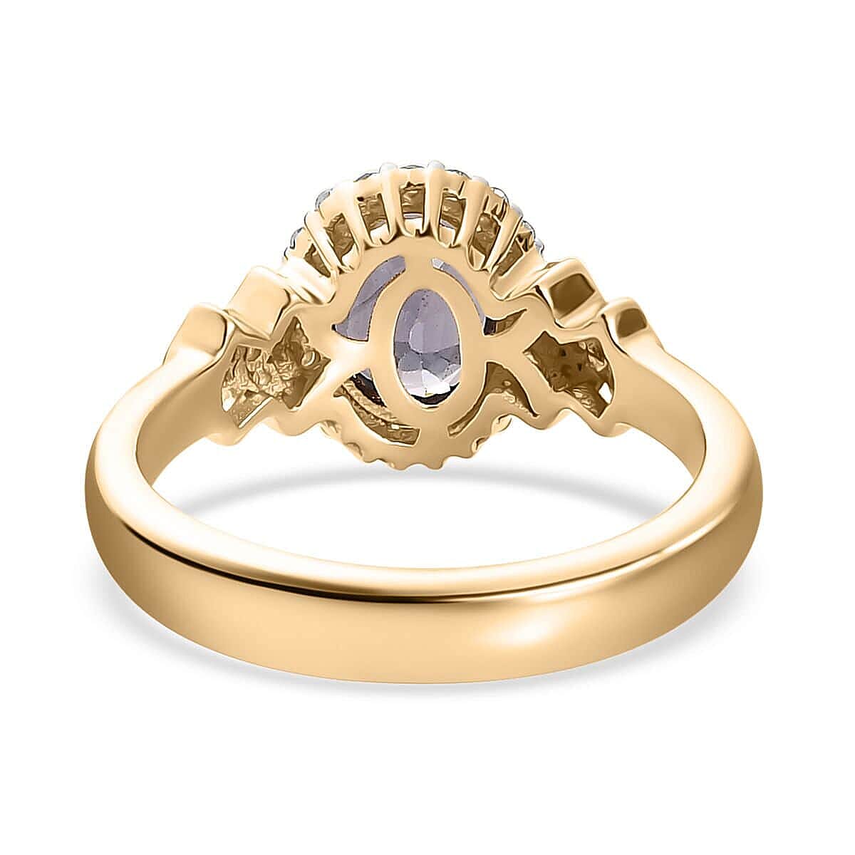 Luxoro 10K Yellow Gold Premium Tanzanian Platinum Spinel and G-H I3 Diamond Halo Ring (Size 6.0) 1.65 ctw