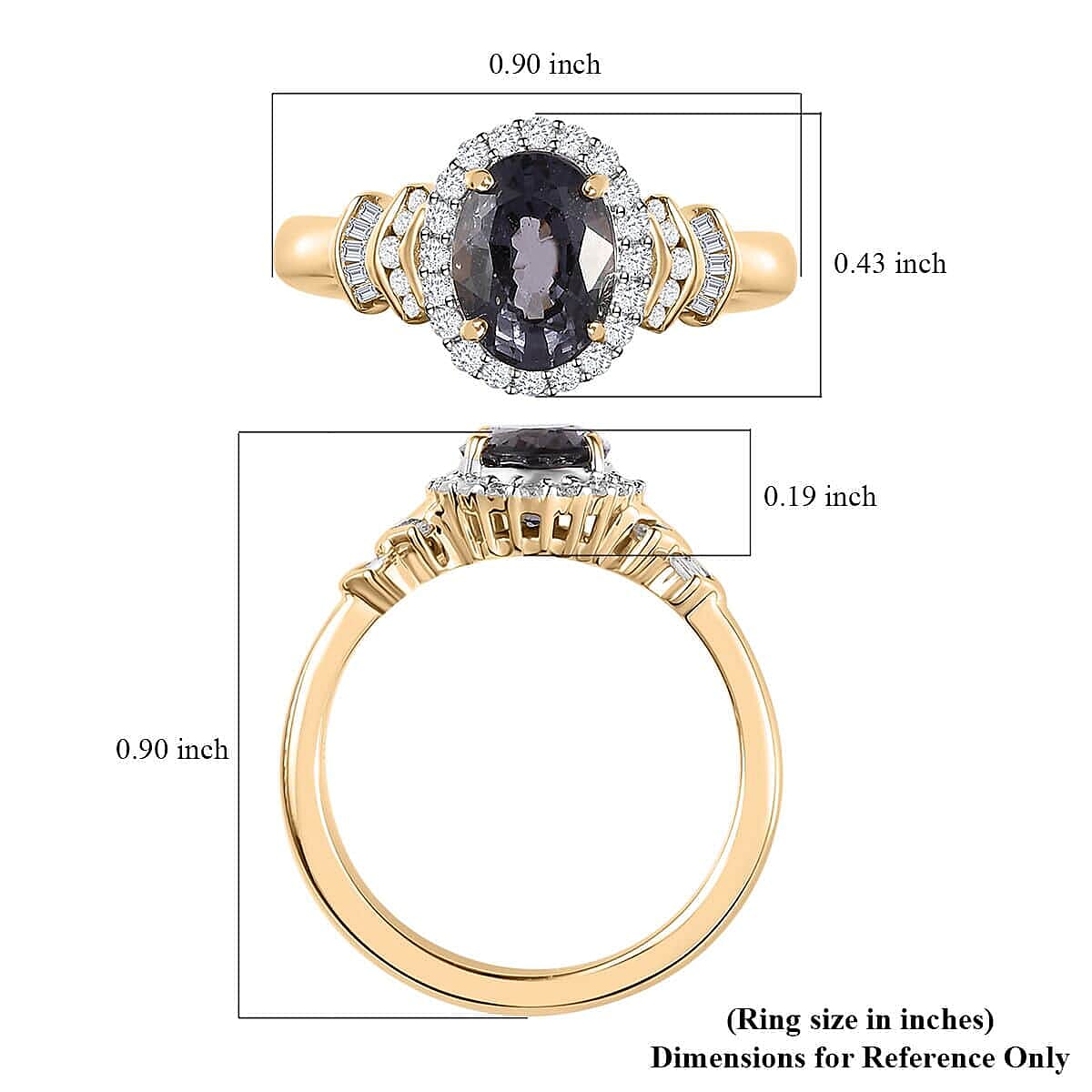 Luxoro 10K Yellow Gold Premium Tanzanian Platinum Spinel and G-H I3 Diamond Halo Ring (Size 6.0) 1.65 ctw