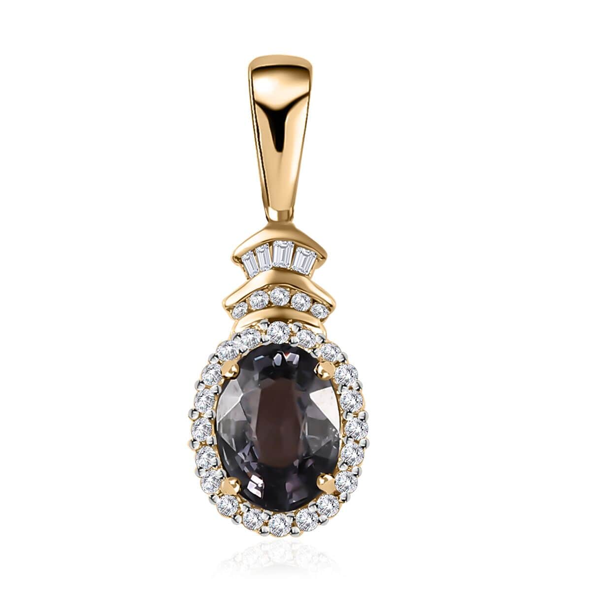 Luxoro 10K Yellow Gold Premium Tanzanian Platinum Spinel and G-H I3 Diamond Halo Pendant 1.60 ctw image number 0