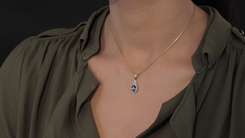 Luxoro 10K Yellow Gold Premium Tanzanian Platinum Spinel and G-H I3 Diamond Halo Pendant 1.60 ctw