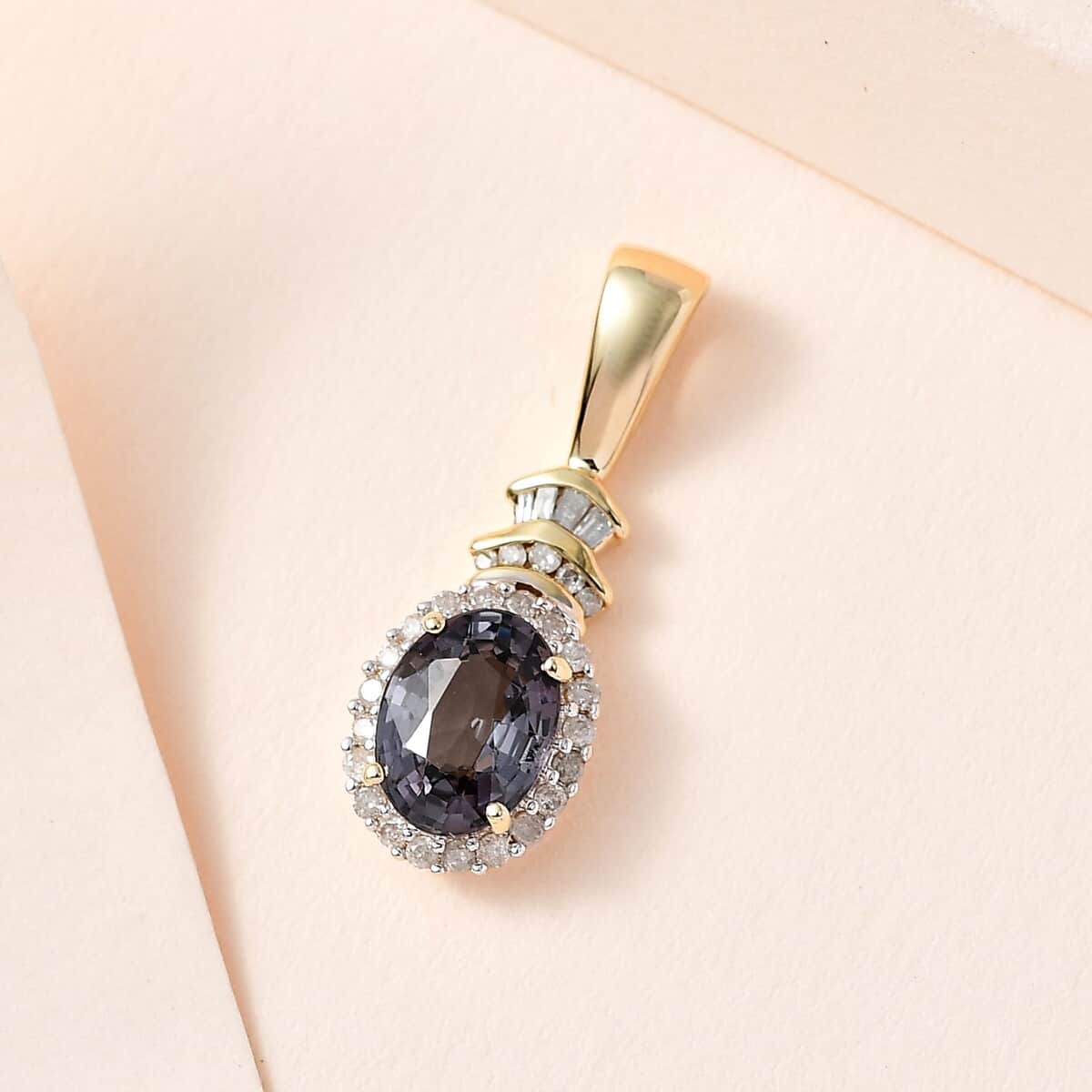 Luxoro 10K Yellow Gold Premium Tanzanian Platinum Spinel and G-H I3 Diamond Halo Pendant 1.60 ctw image number 1