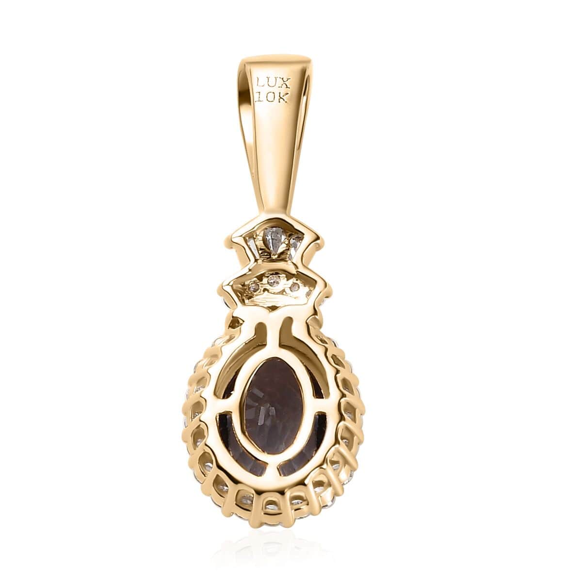 Luxoro 10K Yellow Gold Premium Tanzanian Platinum Spinel and G-H I3 Diamond Halo Pendant 1.60 ctw image number 4