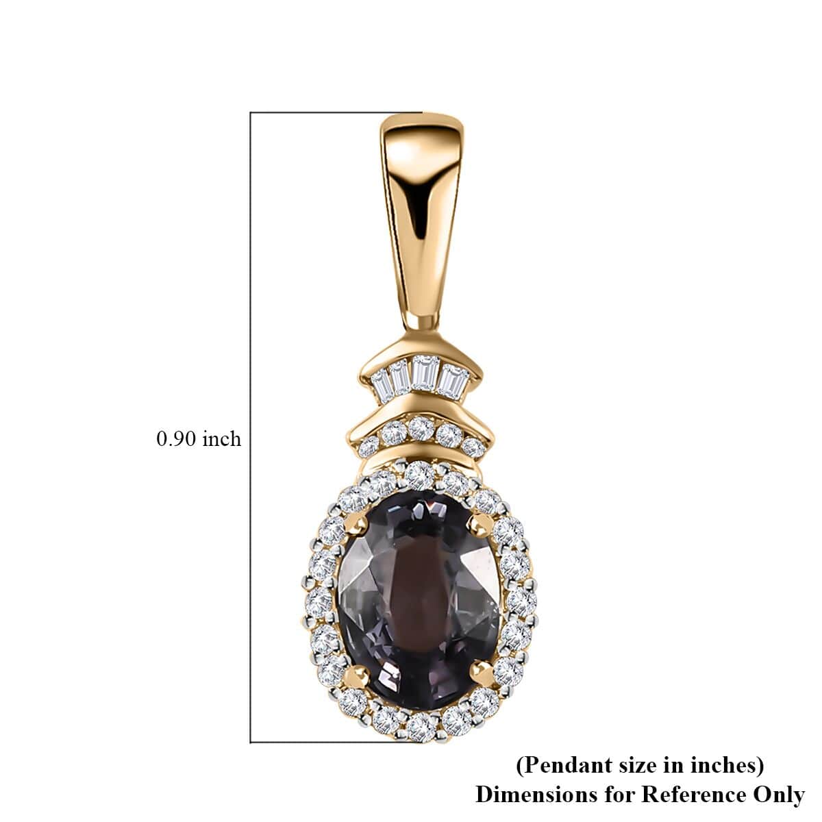 Luxoro 10K Yellow Gold Premium Tanzanian Platinum Spinel and G-H I3 Diamond Halo Pendant 1.60 ctw image number 5