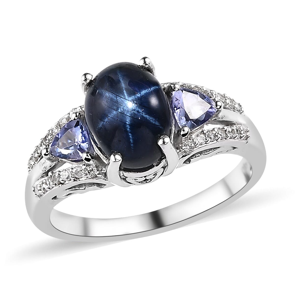 Blue Star Sapphire (DF), Multi Gemstone Ring in Platinum Over Sterling Silver 3.75 ctw image number 0