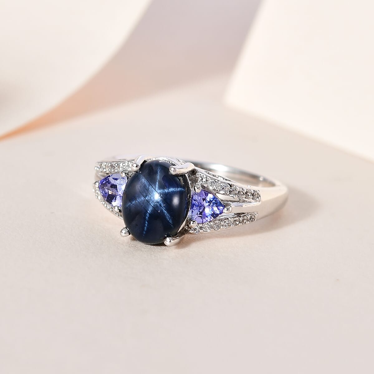 Blue Star Sapphire (DF), Multi Gemstone Ring in Platinum Over Sterling Silver 3.75 ctw image number 1