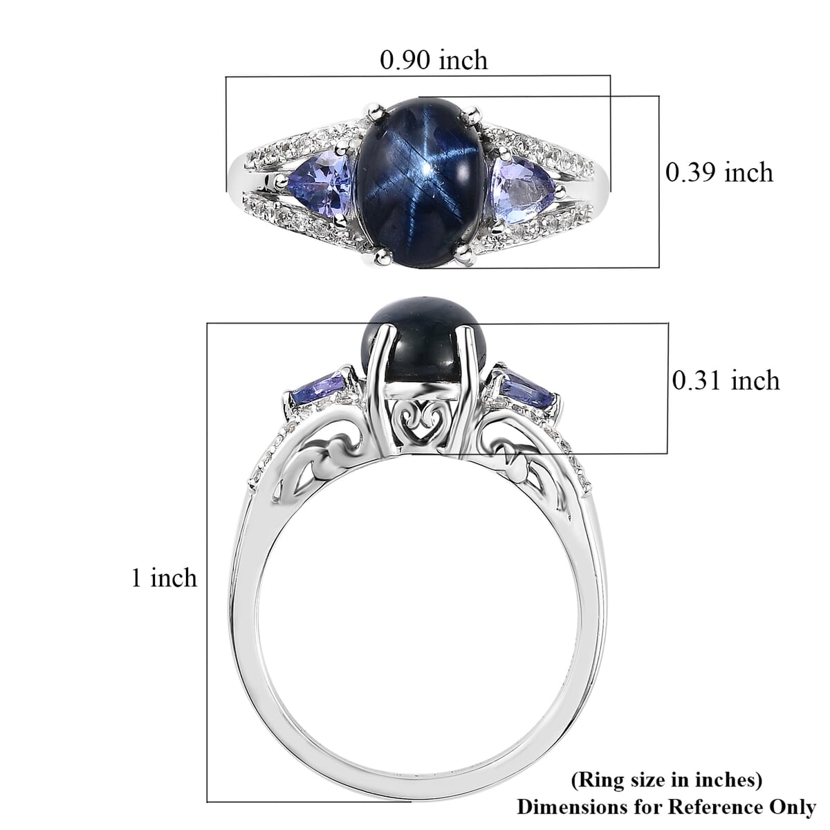 Blue Star Sapphire (DF), Multi Gemstone Ring in Platinum Over Sterling Silver 3.75 ctw image number 5