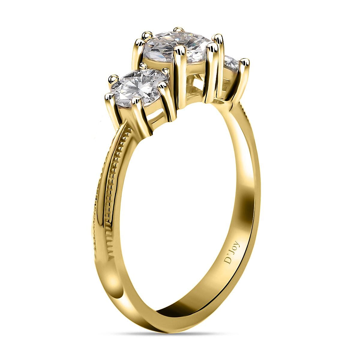 Moissanite 3 Stone Ring in Vermeil Yellow Gold Over Sterling Silver (Size 8.0) 1.75 ctw image number 3