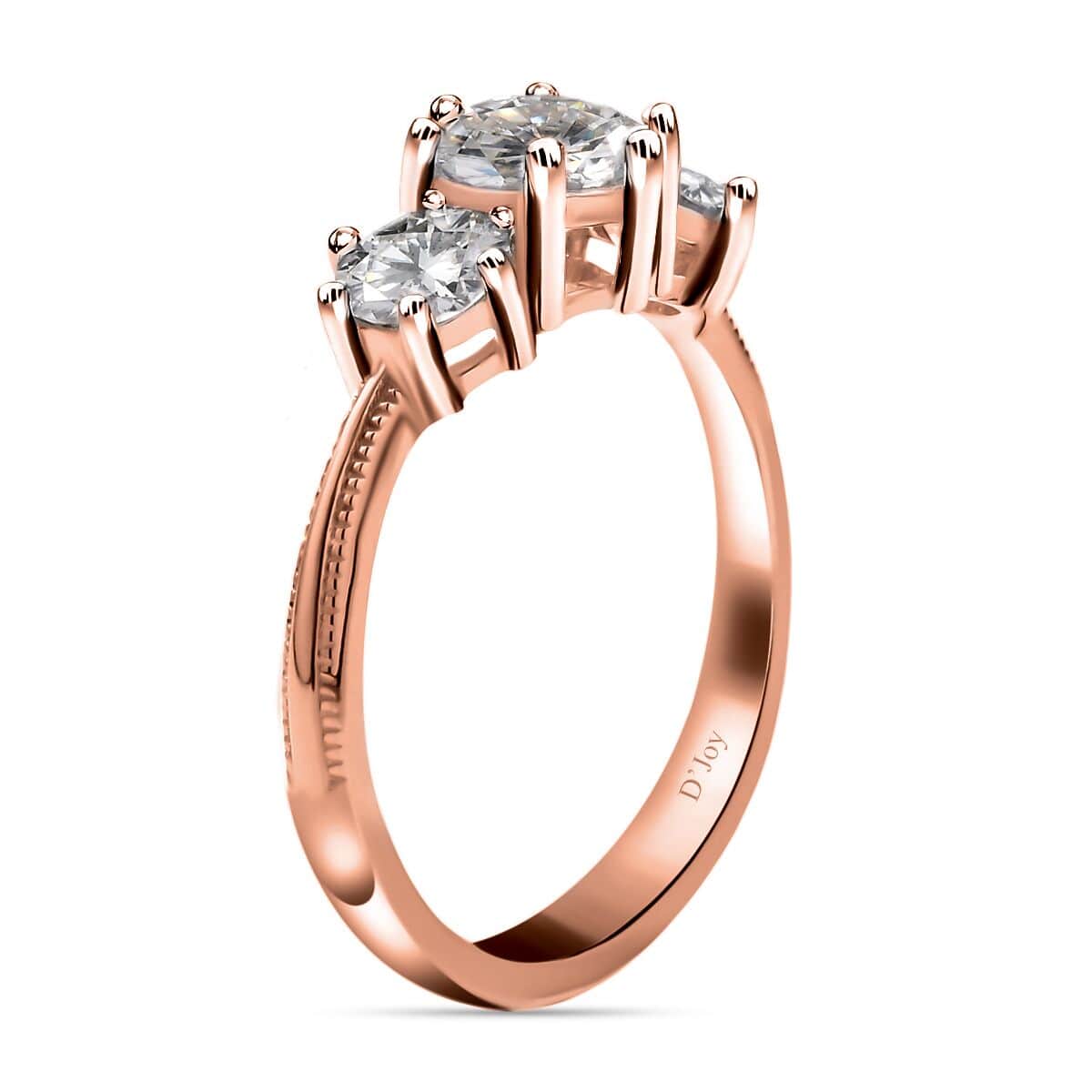 Moissanite 1.75 ctw 3 Stone Ring in Vermeil Rose Gold Over Sterling Silver (Size 8.0) image number 3