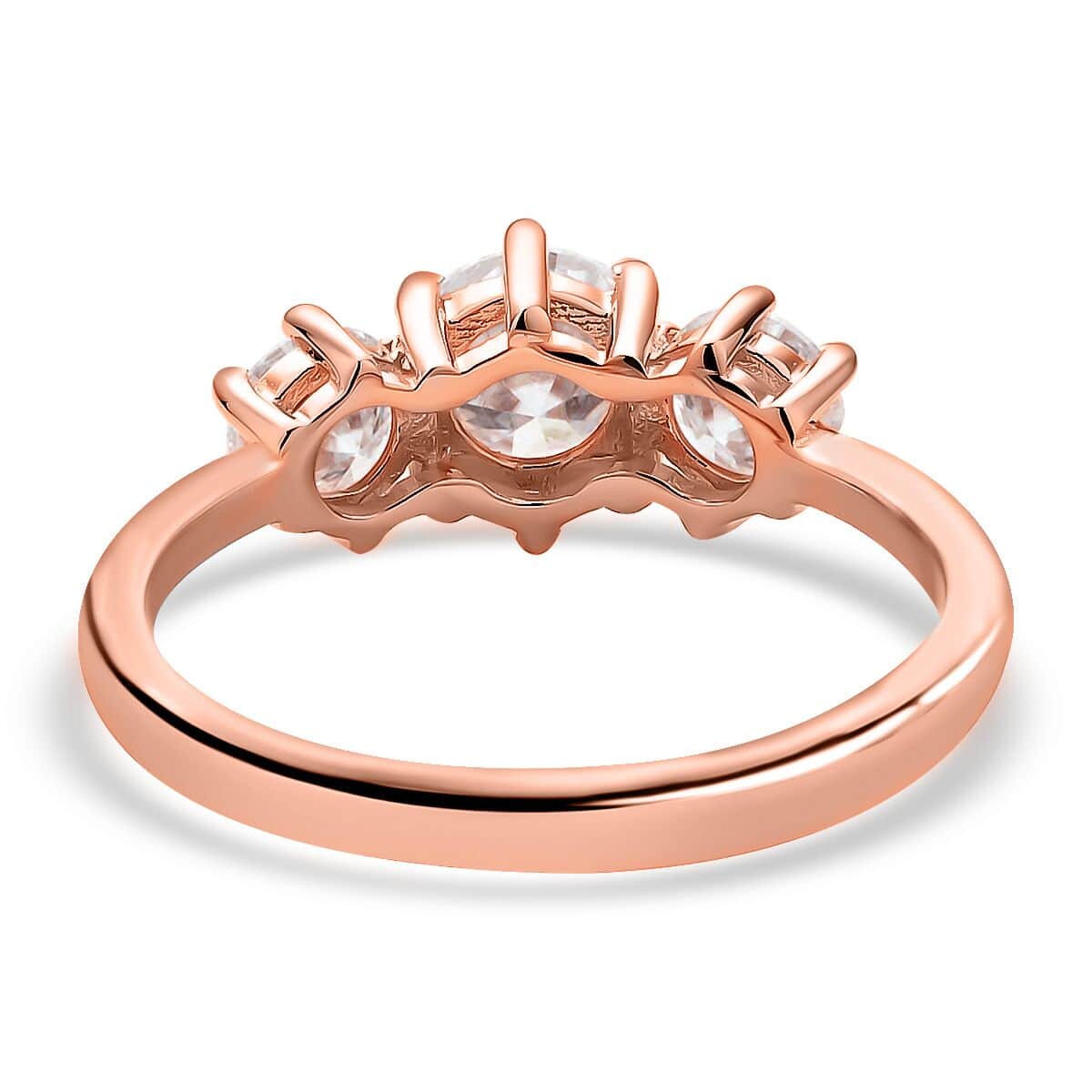 Moissanite 1.75 ctw 3 Stone Ring in Vermeil Rose Gold Over Sterling Silver (Size 8.0) image number 4