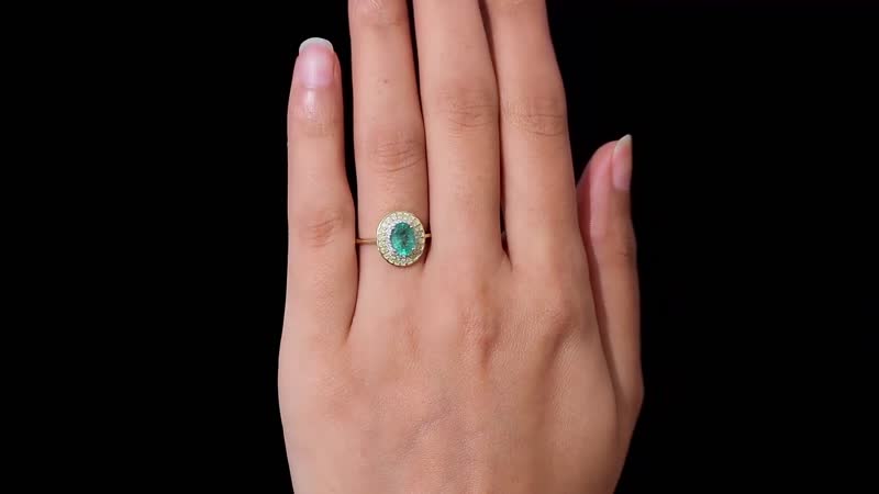Doorbuster Luxoro 10K Yellow Gold AAA Kagem Zambian Emerald, I2-I3 Natural Yellow and White Diamond Double Halo Ring 1.50 ctw