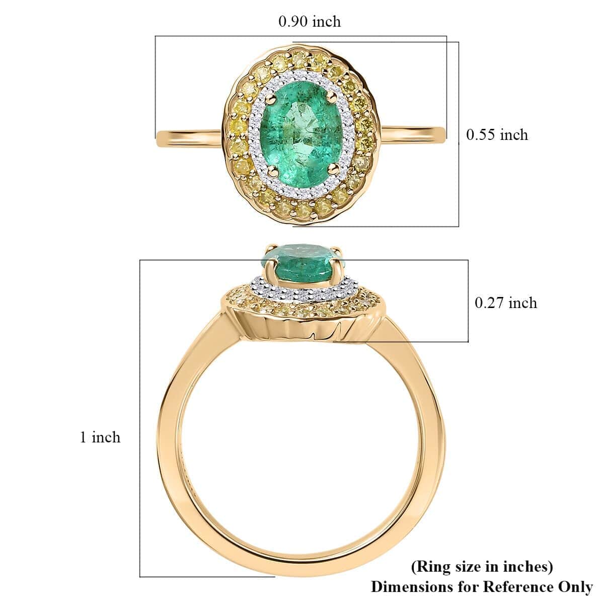 Doorbuster Luxoro 10K Yellow Gold AAA Kagem Zambian Emerald, I2-I3 Natural Yellow and White Diamond Double Halo Ring 1.50 ctw image number 5