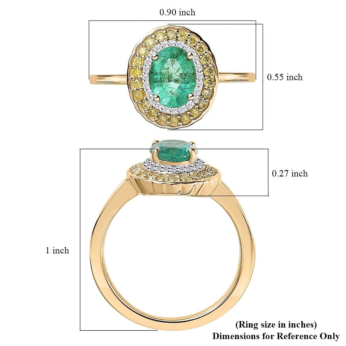 Luxoro 10K Yellow Gold AAA Kagem Zambian Emerald, I2-I3 Natural Yellow and White Diamond Double Halo Ring (Size 6.0) 1.50 ctw image number 5