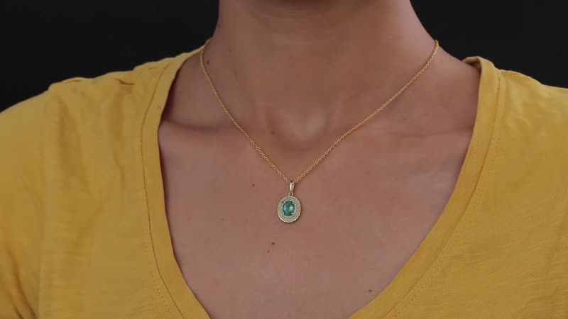 Luxoro 10K Yellow Gold AAA Kagem Zambian Emerald, Natural Yellow and White Diamond I2-I3 Double Halo Pendant without Chain 1.60 ctw