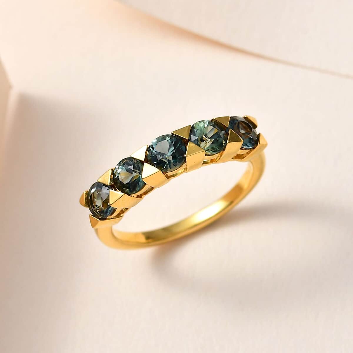 Doorbuster Premium Australian Sapphire 5 Stone Ring in Vermeil Yellow Gold Over Sterling Silver 1.60 ctw image number 1