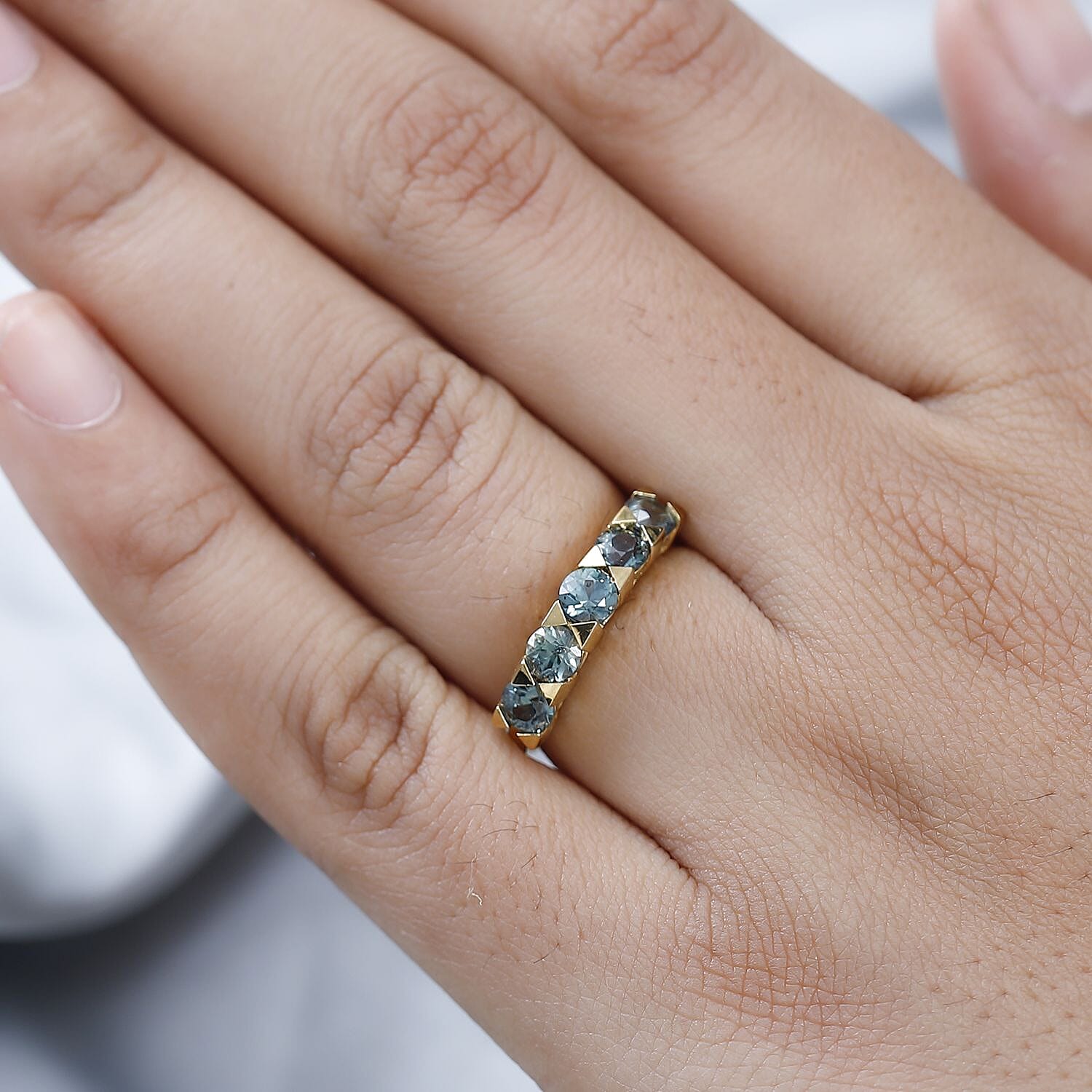Premium Australian Sapphire 5 Stone Ring in Vermeil YG Over Sterling Silver (Size 10.0) 1.60 ctw