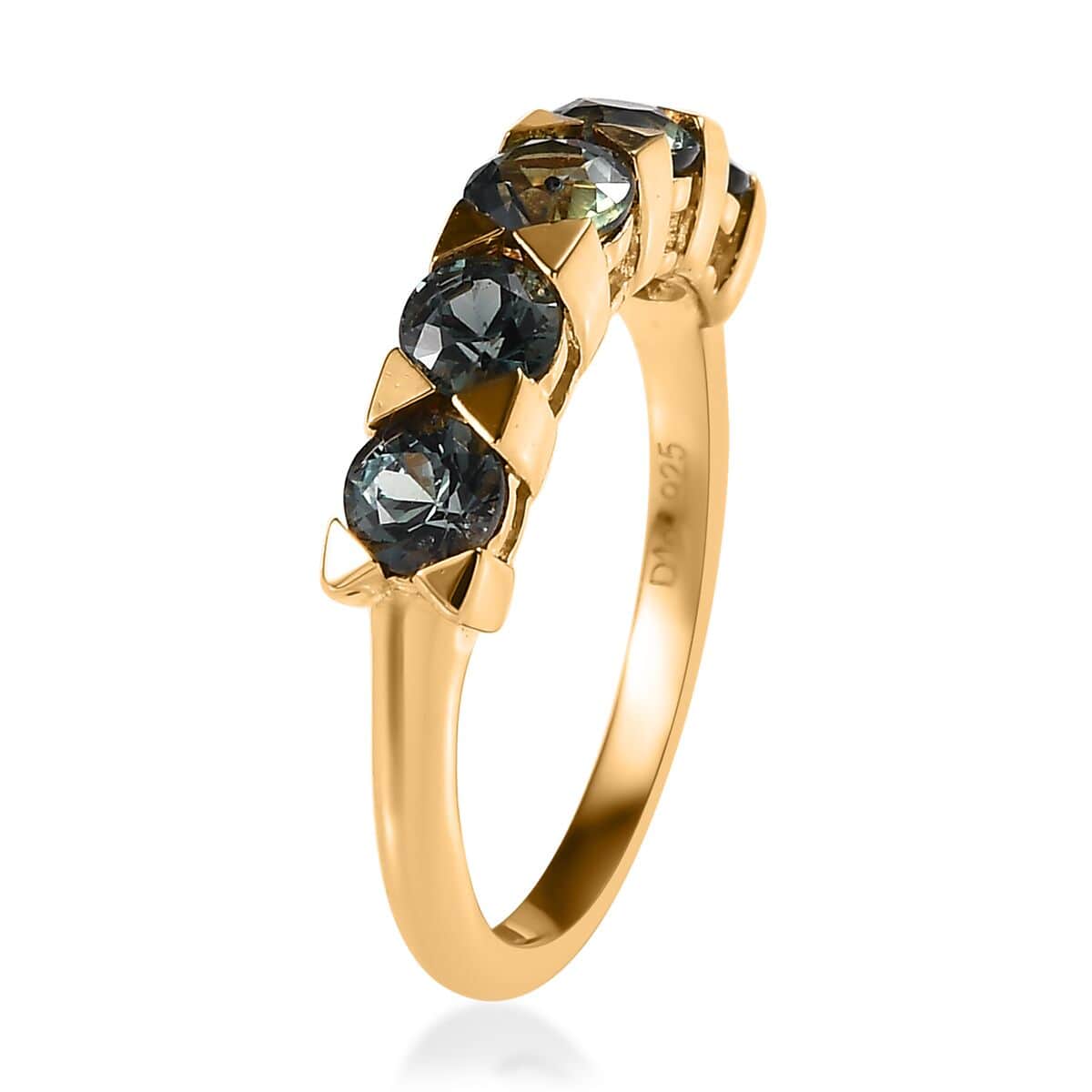 Doorbuster Premium Australian Sapphire 5 Stone Ring in Vermeil Yellow Gold Over Sterling Silver 1.60 ctw image number 3