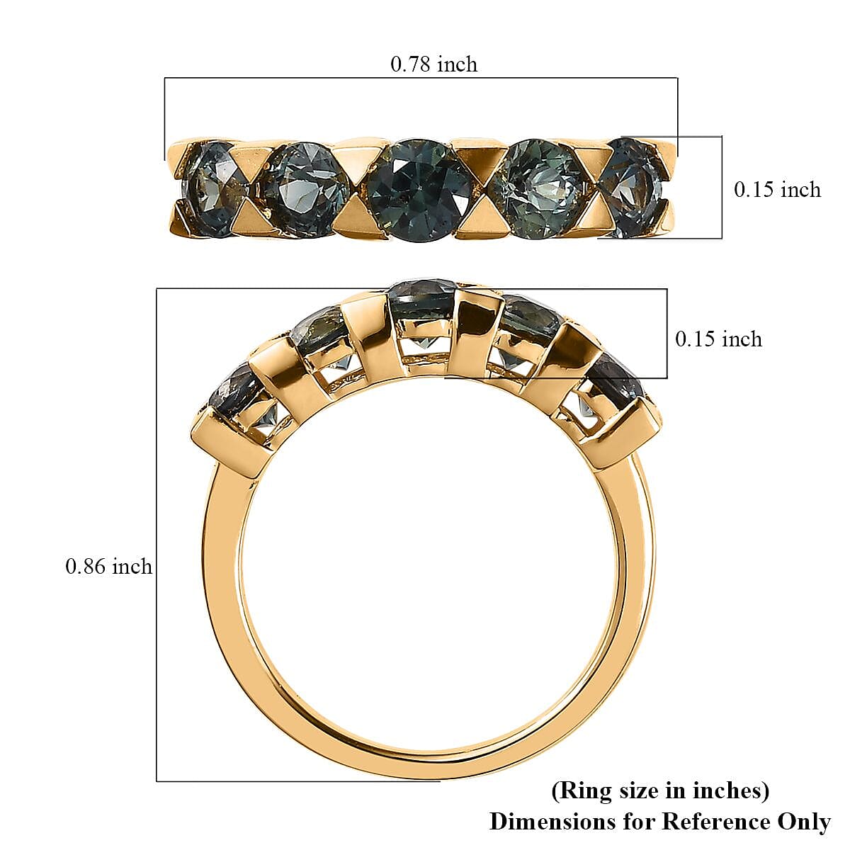 Premium Australian Sapphire 5 Stone Ring in Vermeil YG Over Sterling Silver (Size 10.0) 1.60 ctw