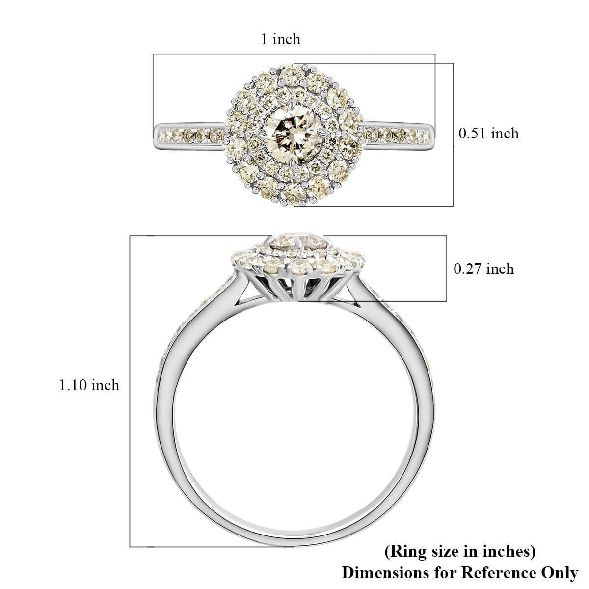 Modani 14K White Gold G-H I2 Diamond Halo Ring (Size 8.0) 1.10 ctw image number 4
