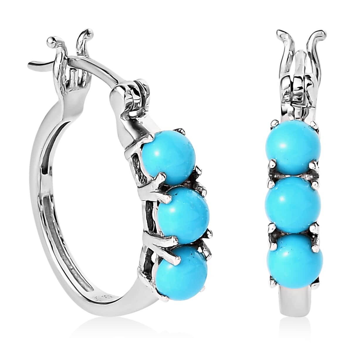 Sleeping Beauty Turquoise Hoop Earrings in Platinum Over Sterling Silver 1.75 ctw image number 0