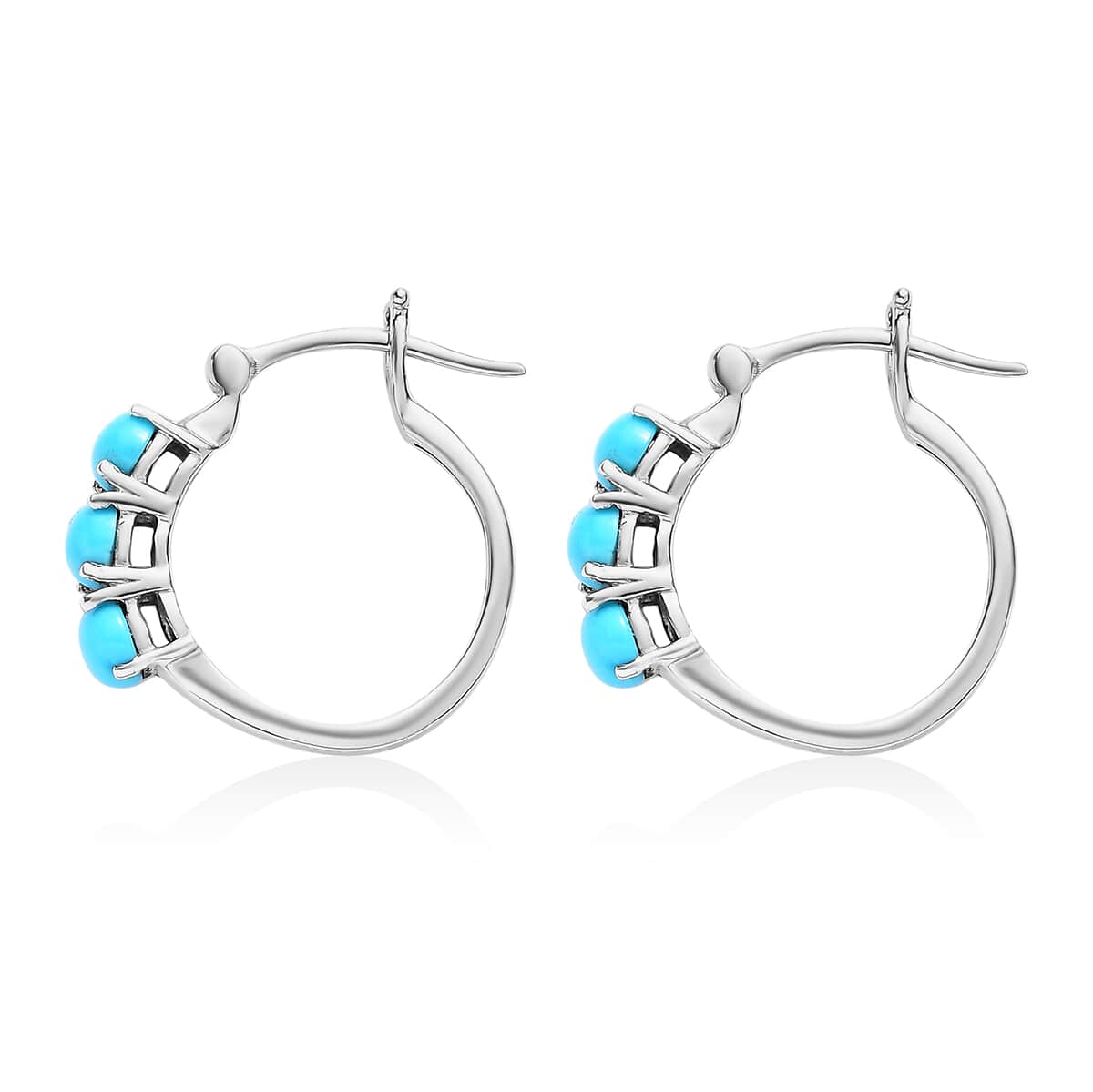 Sleeping Beauty Turquoise Hoop Earrings in Platinum Over Sterling Silver 1.75 ctw image number 3