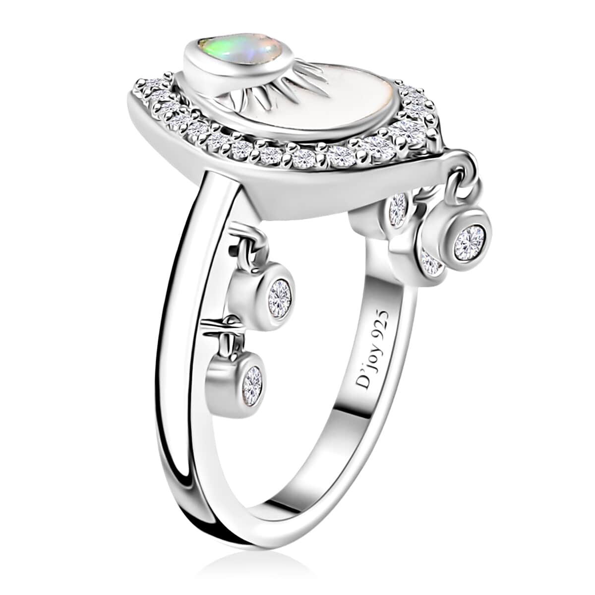 Ethiopian Welo Opal and White Zircon Ring in Platinum Over Sterling Silver (Size 6.0) 0.60 ctw image number 4