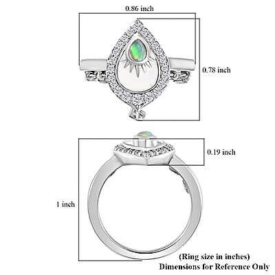 Ethiopian Welo Opal and White Zircon Ring in Platinum Over Sterling Silver (Size 6.0) 0.60 ctw