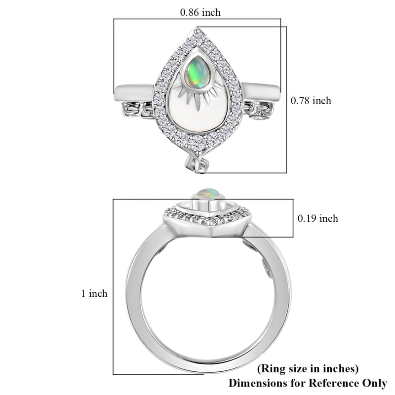 Ethiopian Welo Opal and White Zircon Ring in Platinum Over Sterling Silver (Size 6.0) 0.60 ctw