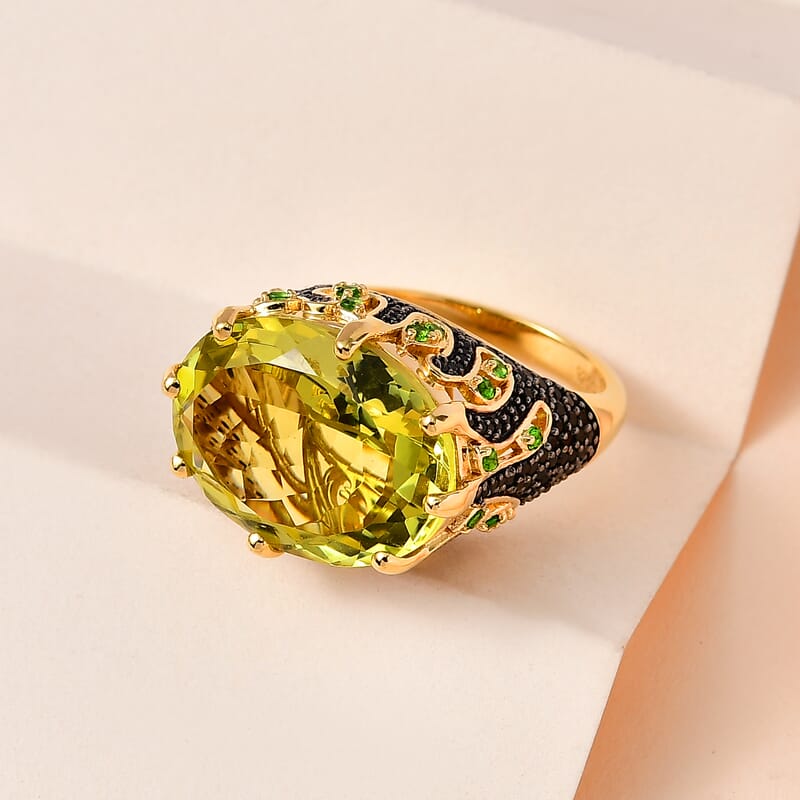 GP Vola Via Italian Garden Collection Premium Brazilian Green Gold Quartz and Multi Gemstone Ring in Vermeil Yellow Gold Over Sterling Silver (Size 10.0) 19.50 ctw
