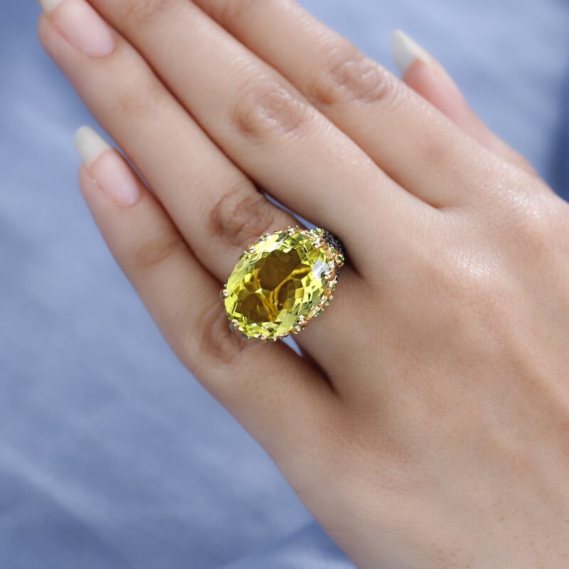 GP Vola Via Italian Garden Collection Premium Brazilian Green Gold Quartz and Multi Gemstone Ring in Vermeil Yellow Gold Over Sterling Silver (Size 10.0) 19.50 ctw