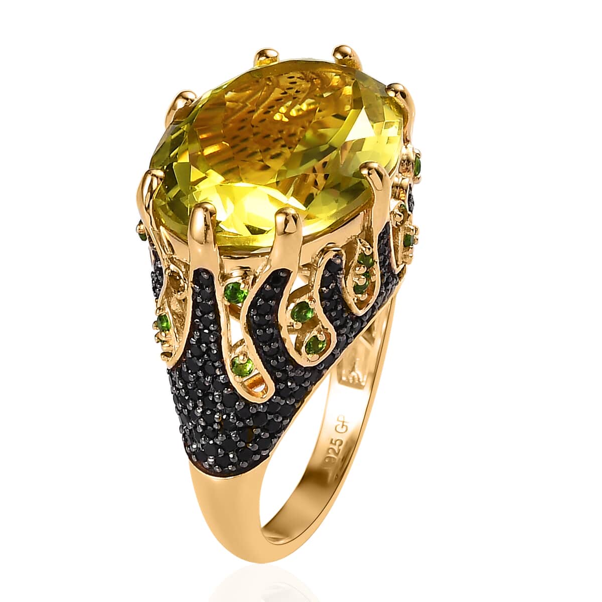 GP Vola Via Italian Garden Collection Premium Brazilian Green Gold Quartz and Multi Gemstone Ring in Vermeil Yellow Gold Over Sterling Silver 19.50 ctw image number 3