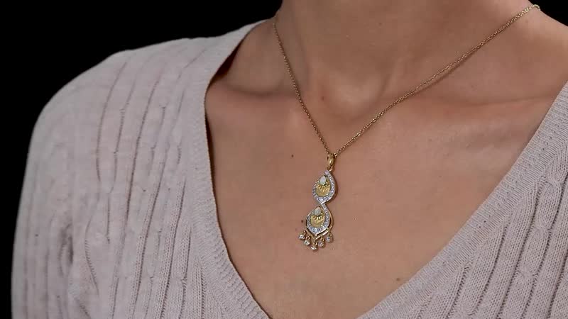 Ethiopian Welo Opal and White Zircon Pendant in Vermeil Yellow Gold Over Sterling Silver 1.00 ctw