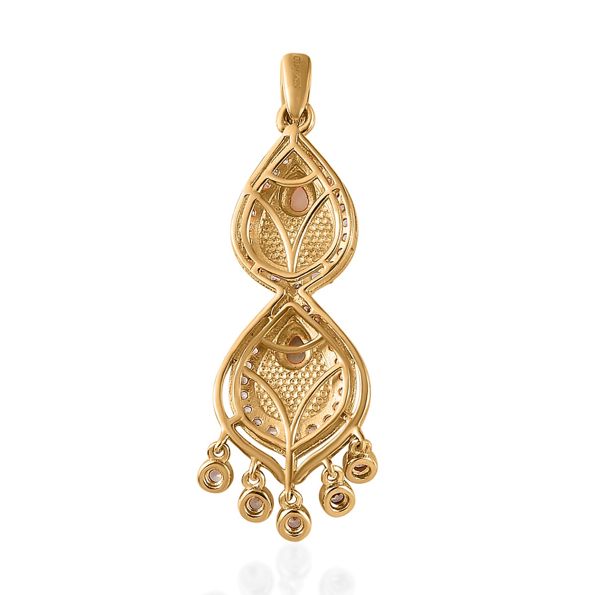 Ethiopian Welo Opal and White Zircon Artisan Style Chandelier Drop Pendant in Vermeil Yellow Gold Over Sterling Silver 1.00 ctw