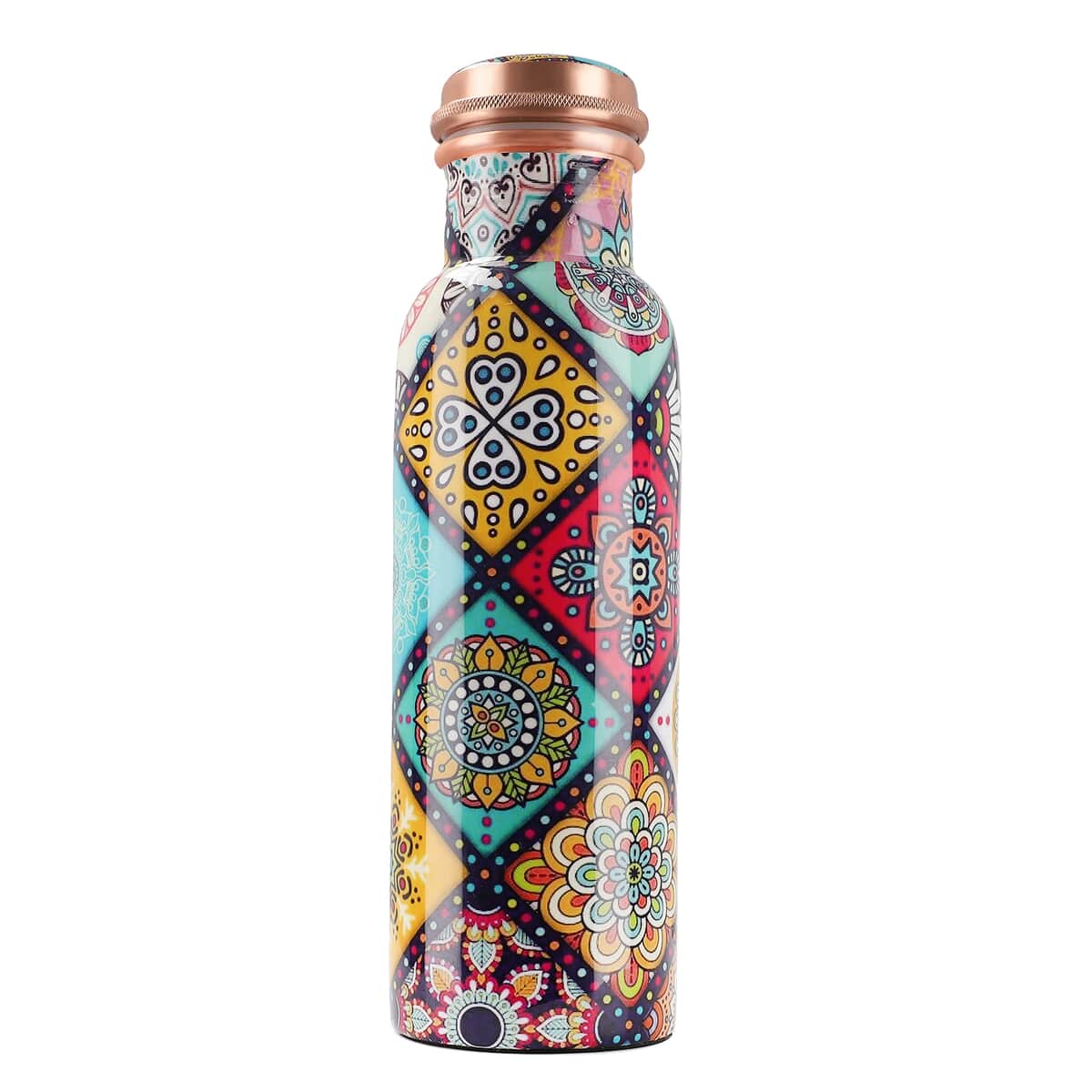 "Gift Set of 3 Printed Copper bottle with shungite infuser and 2 Glass  Colour: Multi Size: 8x3.5x12 Inch" image number 3