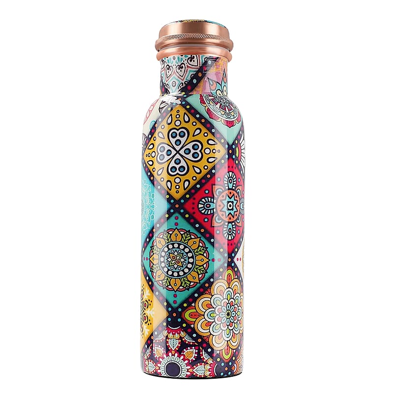 Homesmart Multi Color Gift Set of 3 Printed Copper Bottle with Shungite Infuser and 2 Matching Glass