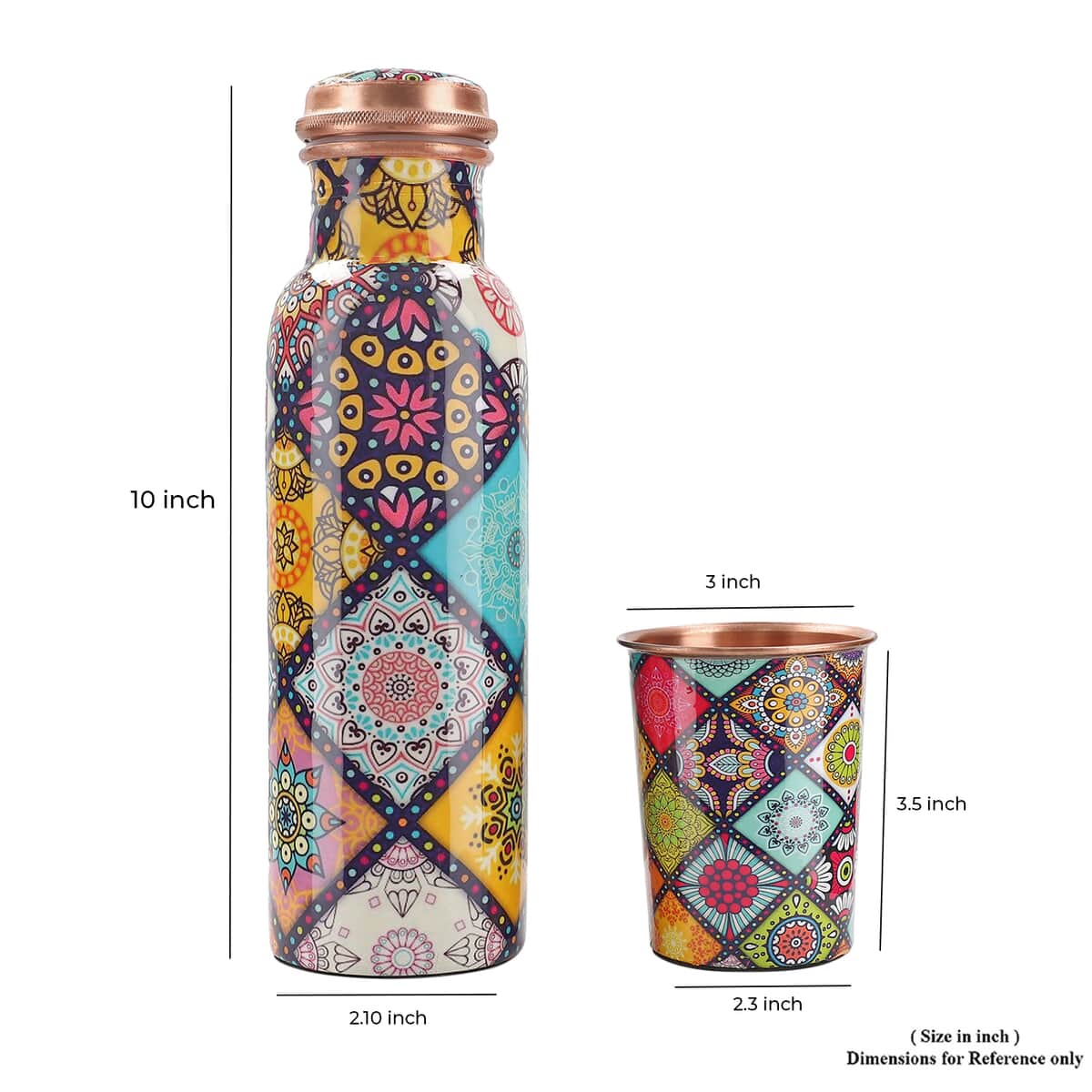 Homesmart Multi Color Gift Set of 3 Printed Copper Bottle with Shungite Infuser and 2 Matching Glass image number 6