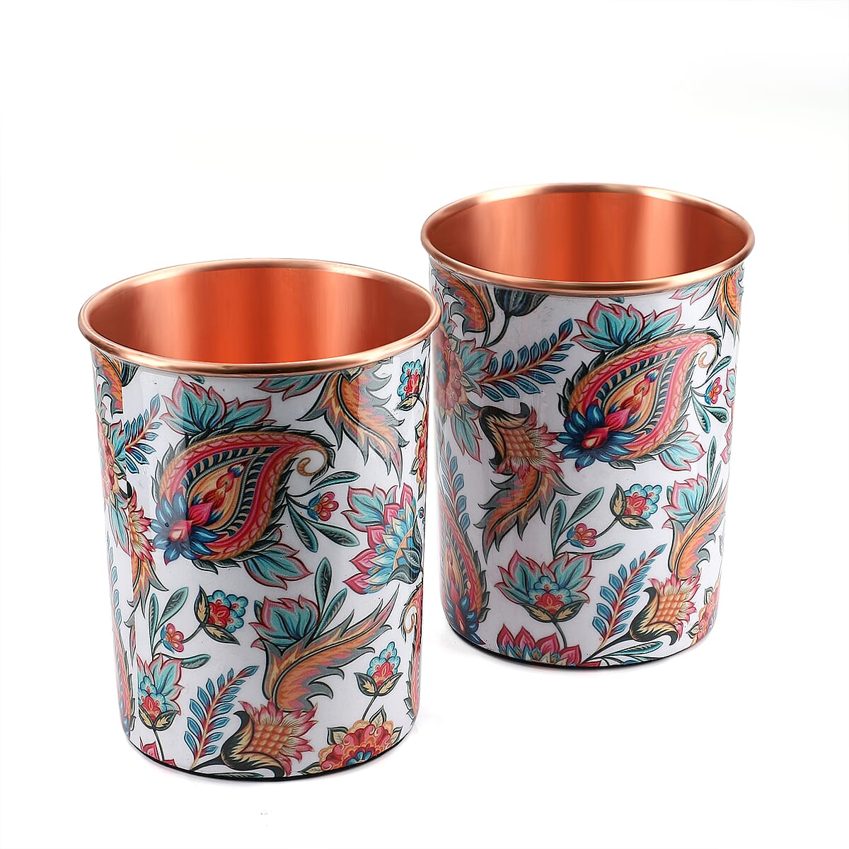 Homesmart White and Multi Color Gift Set of 3 Printed Copper Bottle with Shungite Infuser and 2 Matching Glass image number 4