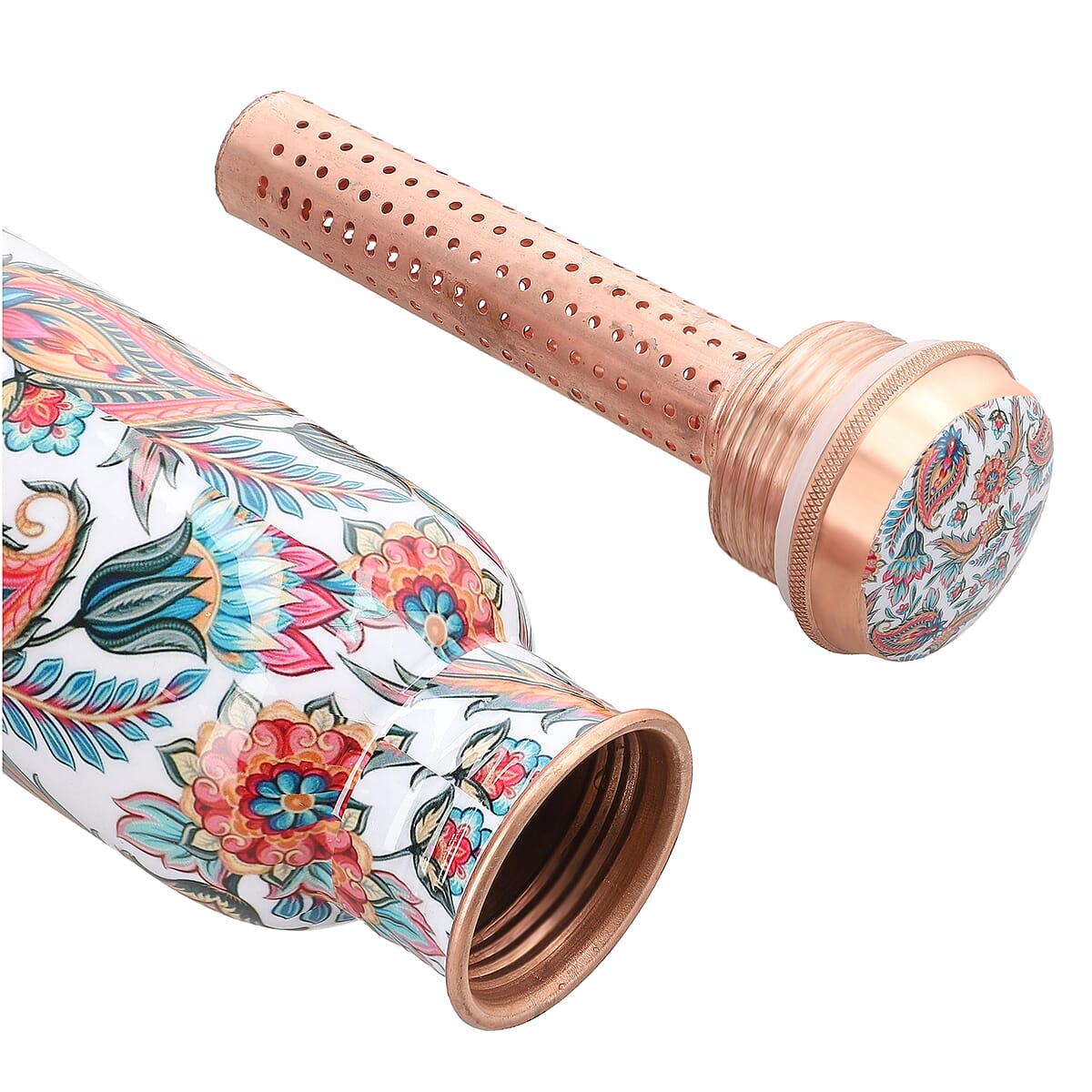 Homesmart White and Multi Color Gift Set of 3 Printed Copper Bottle with Shungite Infuser and 2 Matching Glass image number 5