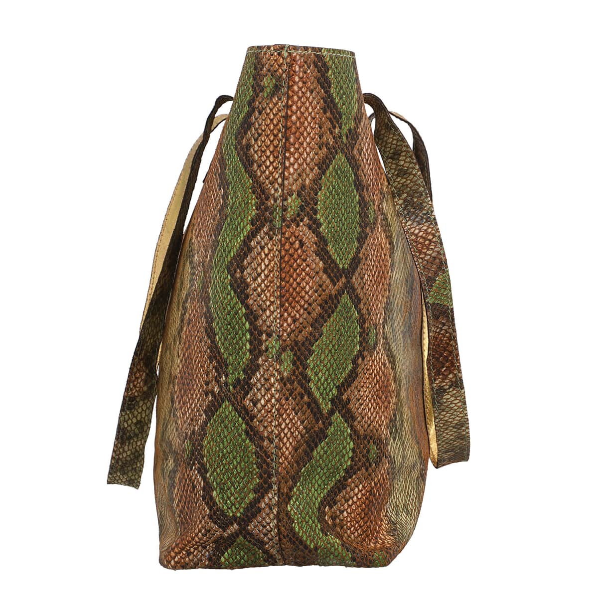 Green & Brown Snake Foil Print 100% Genuine Leather Tote Bag image number 2