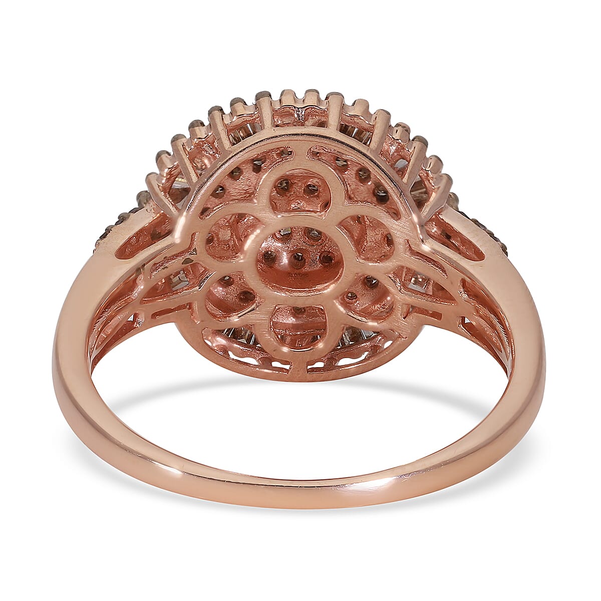 Natural Champagne Diamond Cocktail Ring in Rhodium and Vermeil Rose Gold Over Sterling Silver (Size 8.0) 1.10 ctw image number 4