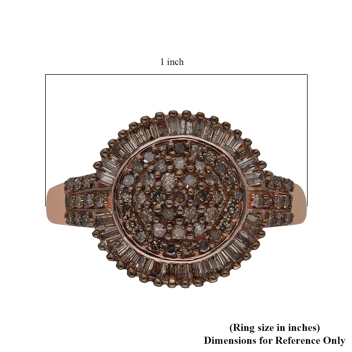 Natural Champagne Diamond Cocktail Ring in Rhodium and Vermeil Rose Gold Over Sterling Silver (Size 8.0) 1.10 ctw image number 5