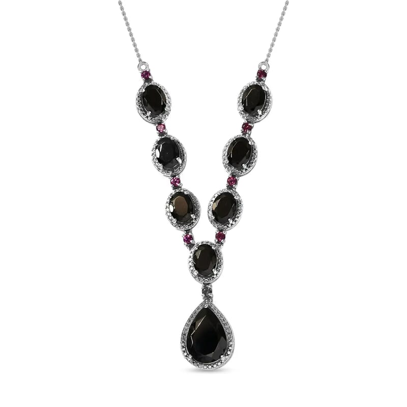 Elite Shungite Orissa Rhodolite Garnet Necklace (18-20 Inches) in Platinum Over Sterling Silver, Shungite Necklace, Silver Jewelry 9.50 ctw