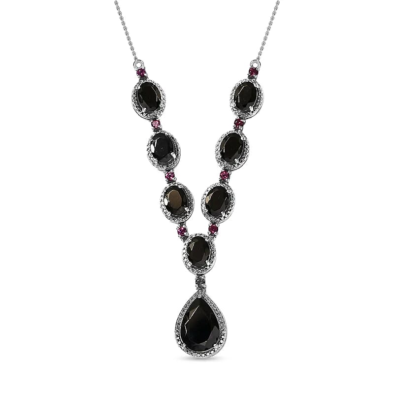 Elite Shungite Orissa Rhodolite Garnet Necklace (18-20 Inches) in Platinum Over Sterling Silver, Shungite Necklace, Silver Jewelry 9.50 ctw