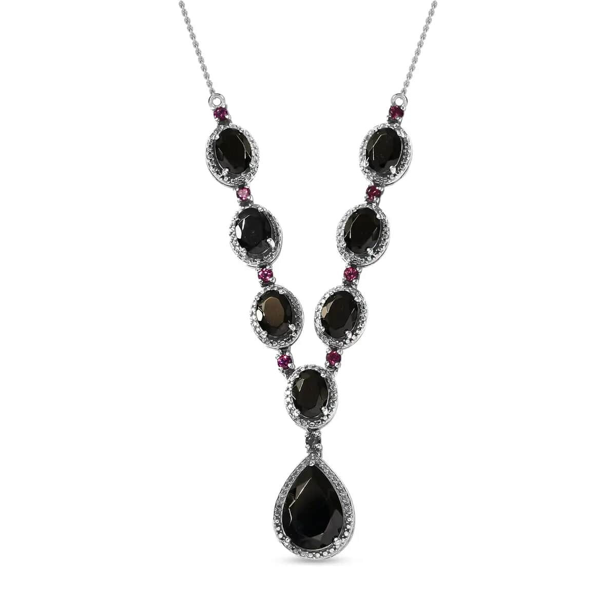 Elite Shungite Orissa Rhodolite Garnet Necklace (18-20 Inches) in Platinum Over Sterling Silver, Shungite Necklace, Silver Jewelry 9.50 ctw image number 0