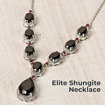 Elite Shungite Orissa Rhodolite Garnet Necklace (18-20 Inches) in Platinum Over Sterling Silver, Shungite Necklace, Silver Jewelry 9.50 ctw