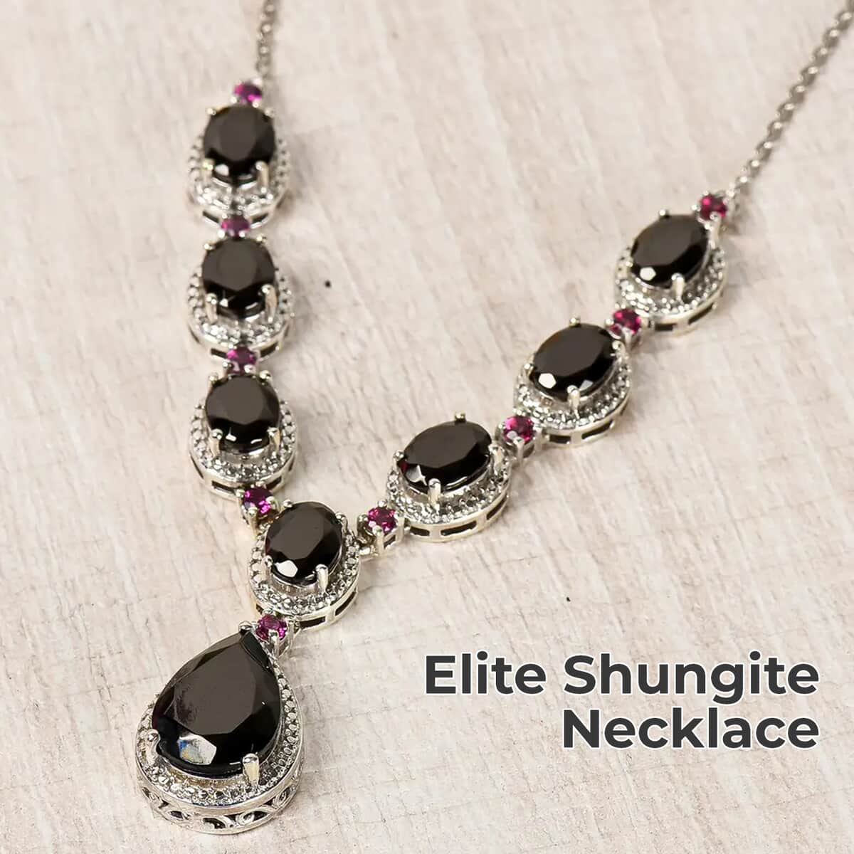 Elite Shungite Orissa Rhodolite Garnet Necklace (18-20 Inches) in Platinum Over Sterling Silver, Shungite Necklace, Silver Jewelry 9.50 ctw image number 1