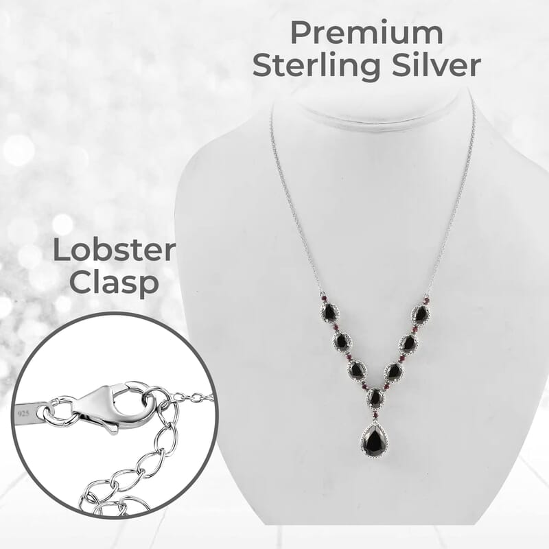 Elite Shungite Orissa Rhodolite Garnet Necklace (18-20 Inches) in Platinum Over Sterling Silver, Shungite Necklace, Silver Jewelry 9.50 ctw