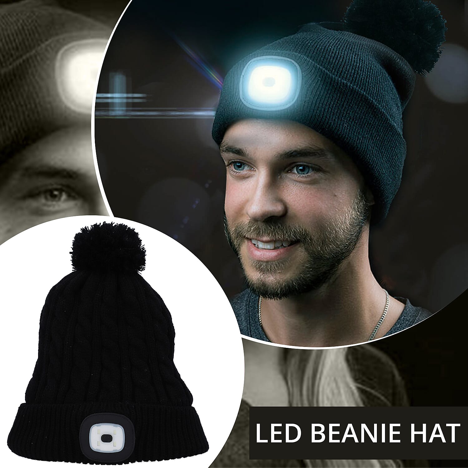 Homesmart Rechargeable Waterproof LED Beanie Hat with Sherpa Lining and Faux Fur Bubbles - Blue