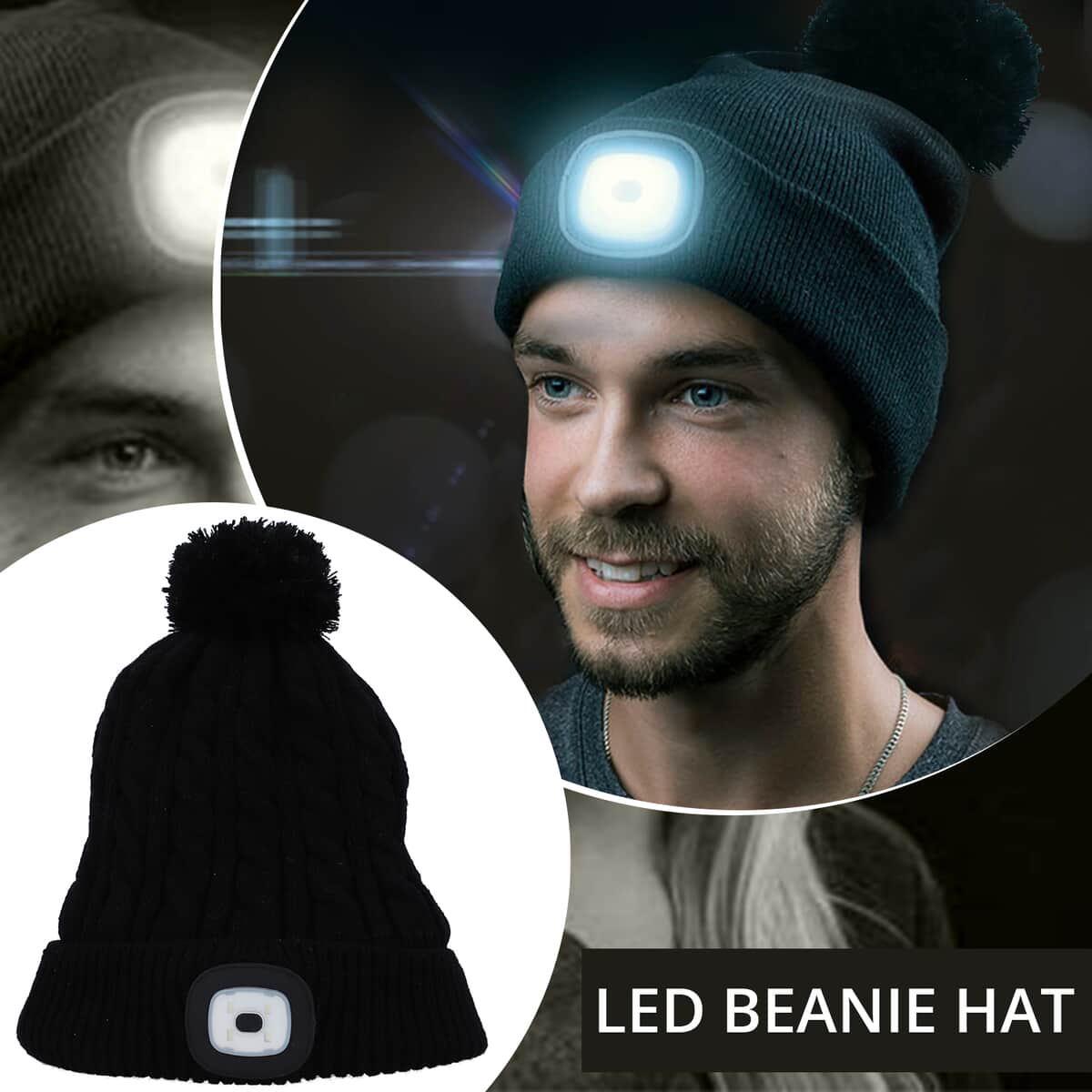 Homesmart Rechargeable Waterproof LED Beanie Hat with Sherpa Lining and Faux Fur Bubbles - Blue image number 1